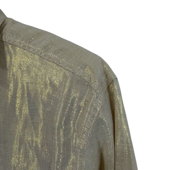 Victoria Jones Petites Medium PM Button Front Shirt Metallic Shiny Womens - Picture 5 of 13
